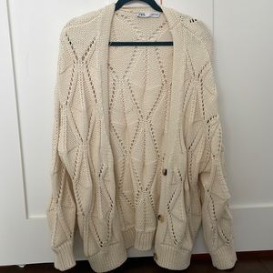 Zara Oversized Cream Knit Cardigan